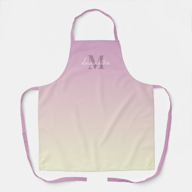 Girly Pink Vanilla Ombre Name Monogram Schürze (Vorderseite)