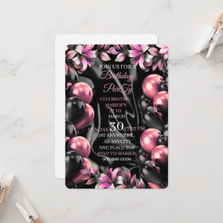 Girly Pink Watercolor Birthday Invitation | Editab