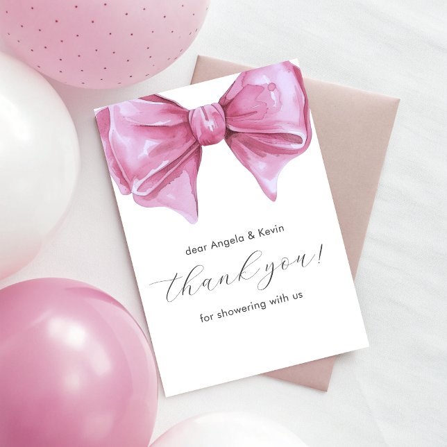 Girly Pink Watercolor Bow Babydusche Dankeskarte (Girly Pink Watercolor Bow Baby Shower Thank You Card)