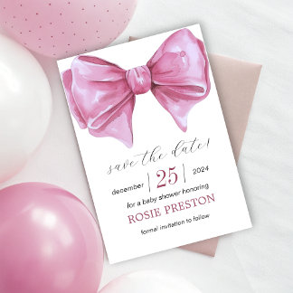Girly Pink Watercolor Bow Babydusche Save The Date