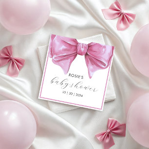 Girly Pink Watercolor Bow Babydusche Serviette