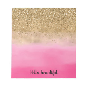 Girly Pink Watercolor Gold Glitzer Glitz Confetti Notizblock