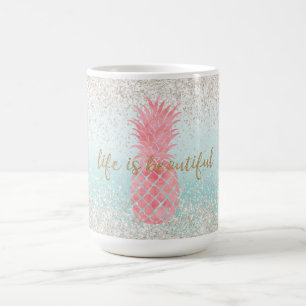 Girly Pink Watercolor Tropische Ananas Kaffeetasse