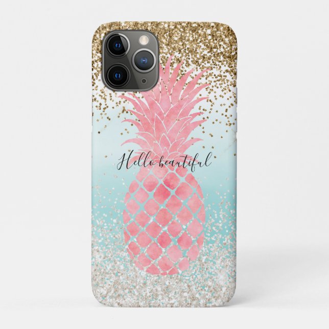 Girly Pink Watercolor Tropischer Ananas Case-Mate iPhone Hülle (Rückseite)