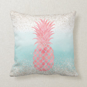 Girly Pink Watercolor Tropischer Ananas Kissen