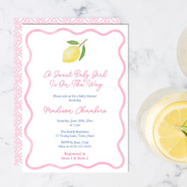 Girly Pink Wavy Line Lemon Sweet Baby Girl Dusche Einladung