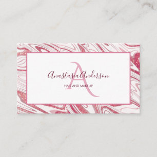 Girly Pink Weißer Marmor Glitzer Elegantes Monogr Visitenkarte