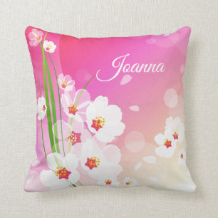 Girly Pink White Floral Collage Kissen