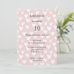 Girly Pink White Hearts Geburtstag Einladung