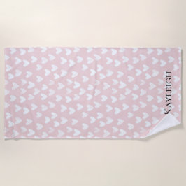 Girly Pink White Hearts Strandtuch