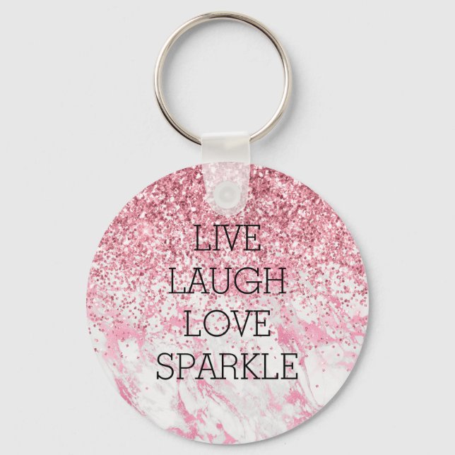 Girly Pink White Marble Glitzer Sparkle Schlüsselanhänger (Vorderseite)
