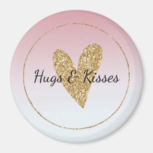 Girly Pink White Ombre Gold Glitzer Herz Magnet