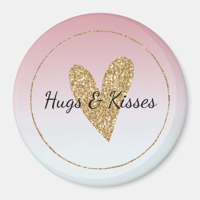 Girly Pink White Ombre Gold Glitzer Herz Magnet (Vorne)
