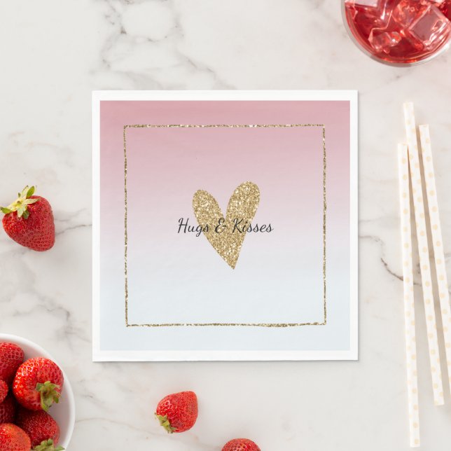 Girly Pink White Ombre Gold Glitzer Herz Serviette (Beispiel)
