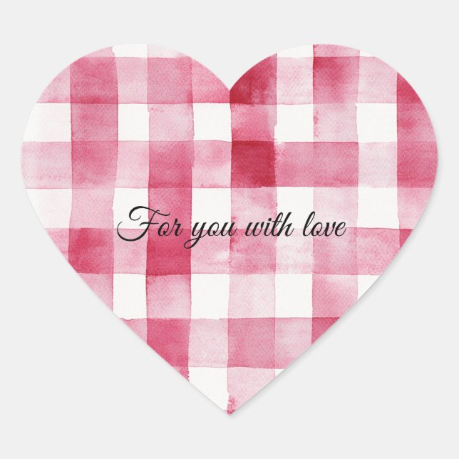Girly Pink White Plaid Stripes Herz-Aufkleber (Vorderseite)