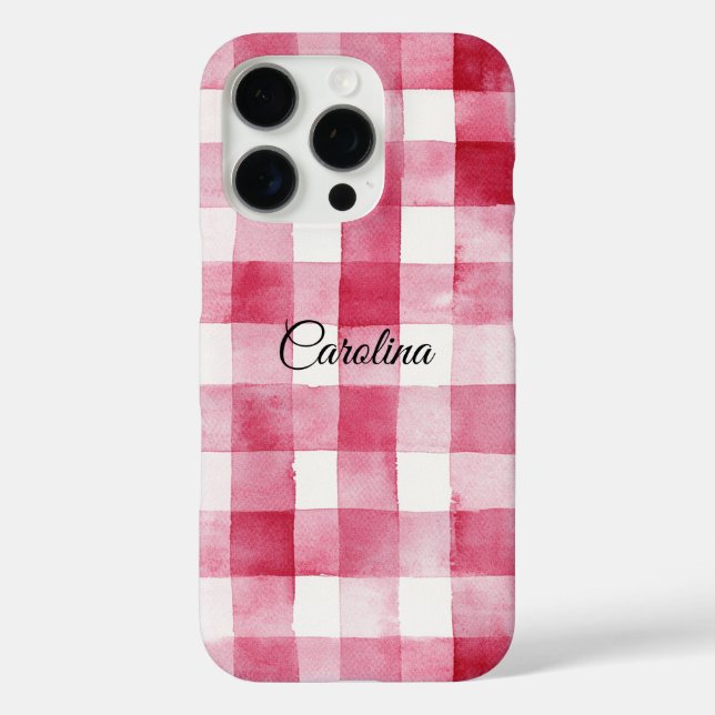 Girly Pink White Plaid Stripes iPhone 16 Pro Hülle (Rückseite)