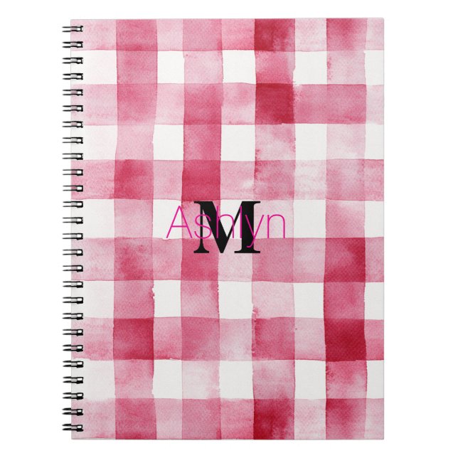 Girly Pink White Plaid Stripes Monogram Notizblock (Vorderseite)