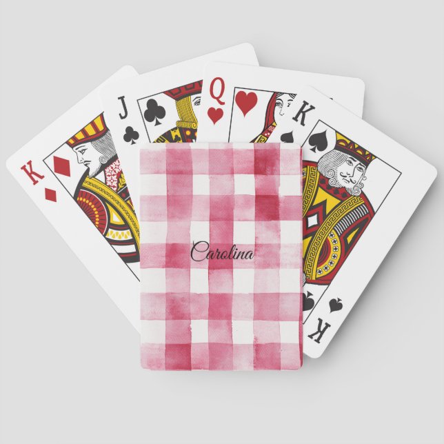 Girly Pink White Plaid Stripes Spielkarten (Rückseite)