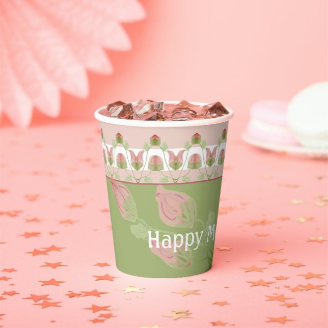 Girly Pink White und Green Pappbecher (Insitu)