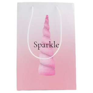 Girly Pink White Unicorn Geburtstag Mittlere Geschenktüte