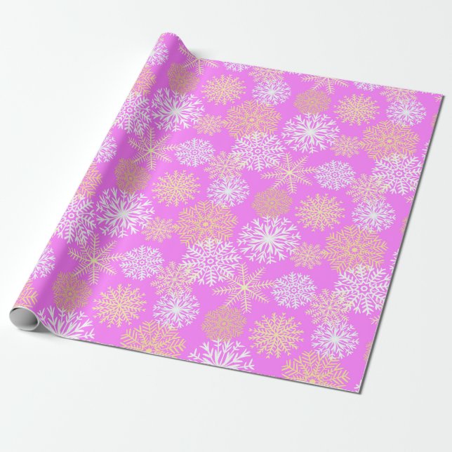 Girly Pink Winter Snowflakes Patrone Weihnachten Geschenkpapier (Ungerollt)