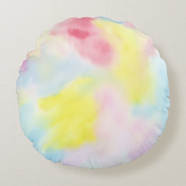 Girly Pink Yellow Blue Gefärbte Krawatte Rundes Kissen (Vorderseite)