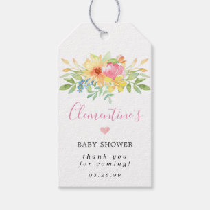 Girly Pink Yellow Floral Baby Dusche Danke Geschenkanhänger