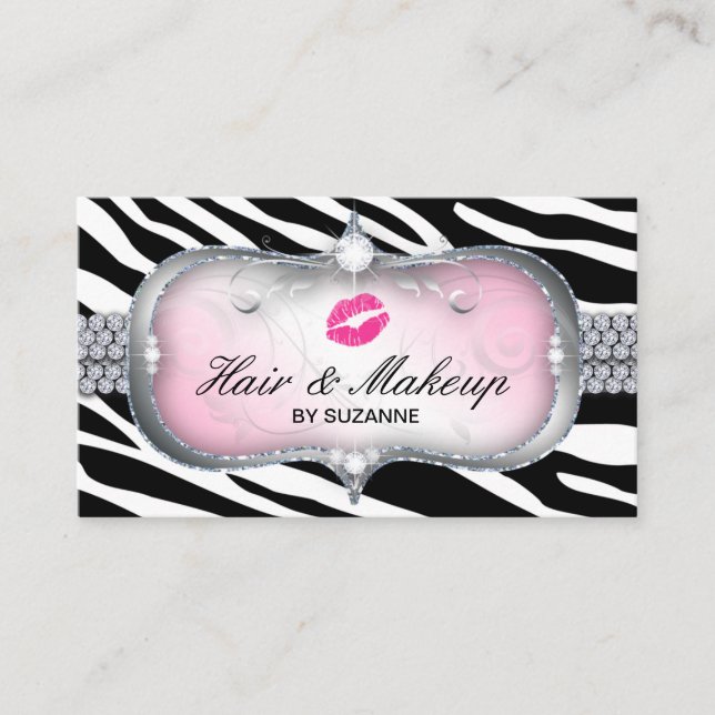 Girly Pink Zebra Hair Stylist Erinnerung Visitenkarte (Vorderseite)