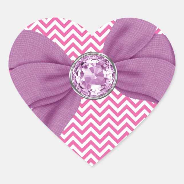 Girly Pink Zickzack Jewel Lila Bow Herz-Aufkleber (Vorderseite)