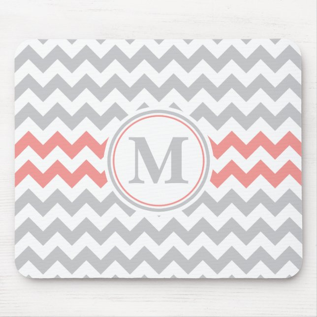 Girly Pink Zickzack Muster mit Monogramm Mousepad (Vorne)
