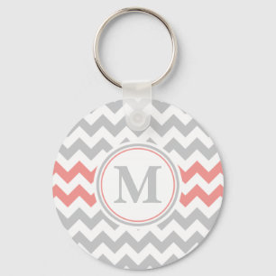 Girly Pink Zickzack Muster mit Monogramm Schlüsselanhänger