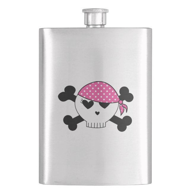 Girly Piraten-Schädel Flachmann (Vorderseite)