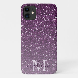 Girly Plum Glitzer Mit Monogramm Name iPhone 11 Case-Mate iPhone Hülle