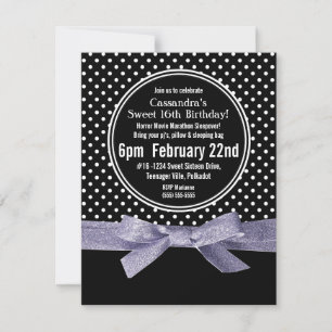 Girly Polka Dots Sweet 16 Lila Ribbon Einladung