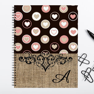 Girly Polka Dots und Burlap Pattern mit Monogramm Notizbuch