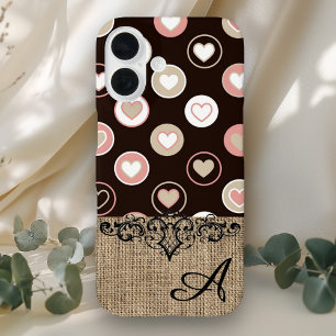 Girly Polka Dots und Burlap Pattern mit Monogramm title_seo2