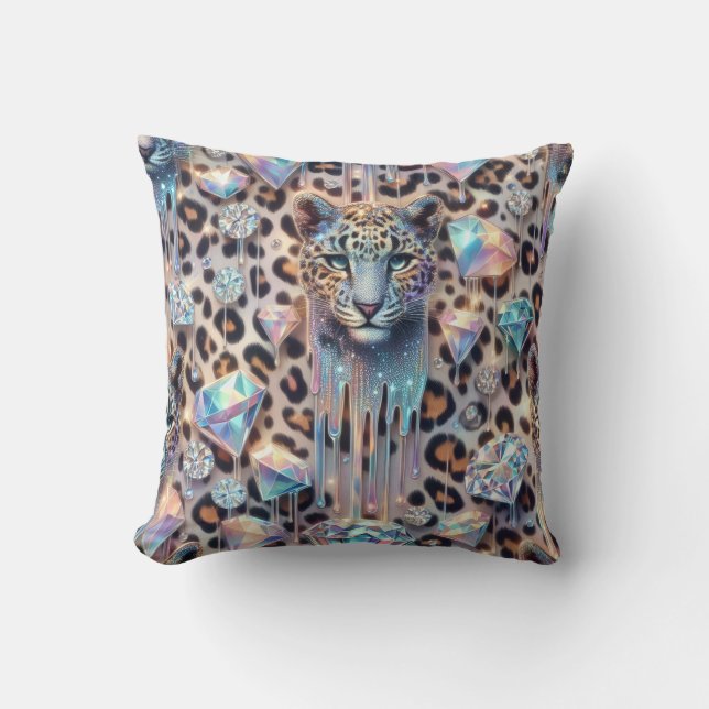 Girly Posh Leopard Print Opal Kissen (Vorderseite)