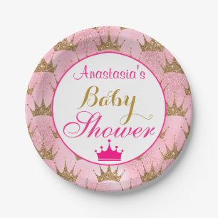 Girly Princess Hot Pink & Gold Glitzer Kinderdusch Pappteller