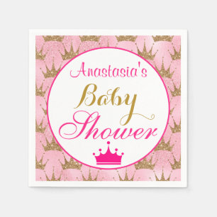 Girly Princess Hot Pink & Gold Glitzer Kinderdusch Serviette