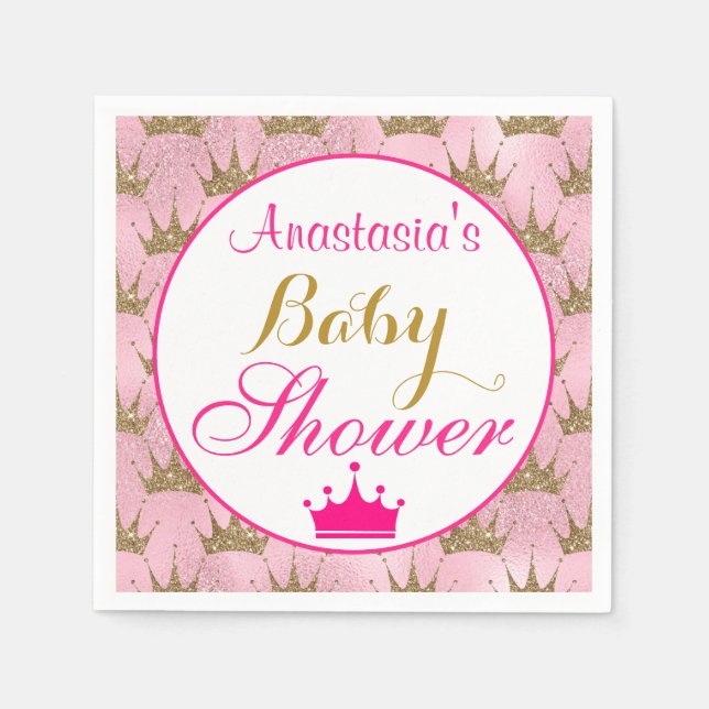 Girly Princess Hot Pink & Gold Glitzer Kinderdusch Serviette (Vorderseite)