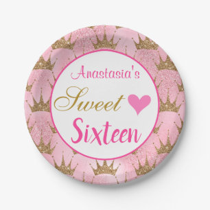 Girly Princess Pink Gold Glitzer 16 . Geburtstag 1 Pappteller