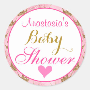 Girly Princess Pink und Gold Glitzer Babydusche Runder Aufkleber