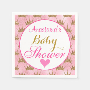 Girly Princess Pink und Gold Glitzer Babydusche Serviette