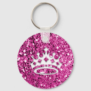Girly Prinzessin Crown auf rosa Glitzer-Blick Schlüsselanhänger