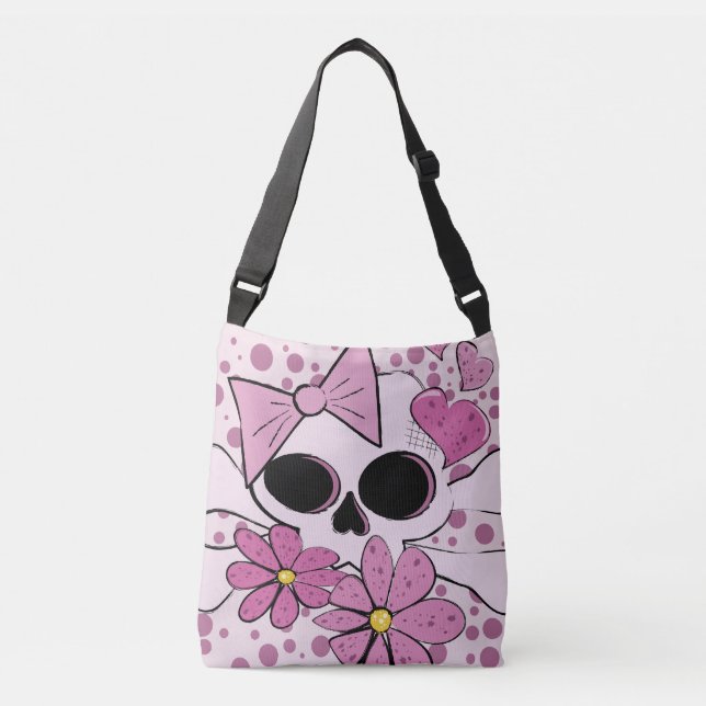Girly Punk Skull Tragetaschen Mit Langen Trägern (Vorderseite)