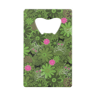 Girly Punkschädel auf Blumen-Camouflagehintergrun Geldbeutel Flaschenöffner
