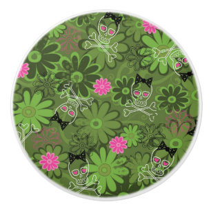 Girly Punkschädel auf Blumen-Camouflagehintergrun Keramikknauf