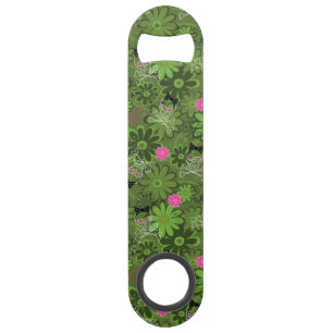 Girly Punkschädel auf Blumen-Camouflagehintergrun Speed Flaschenöffner