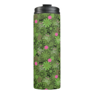 Girly Punkschädel auf Blumen-Camouflagehintergrun Thermosbecher