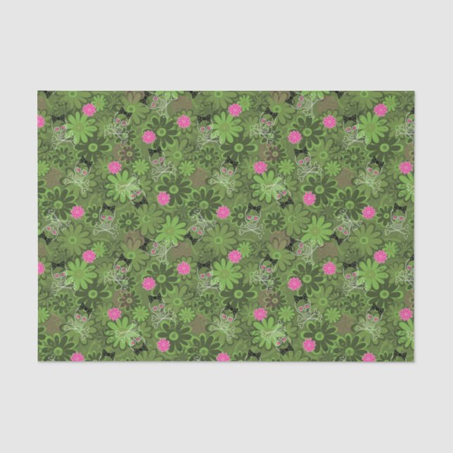 Girly Punkschädel auf Blumen-Camouflagehintergrund Seidenpapier (Vorderseite)